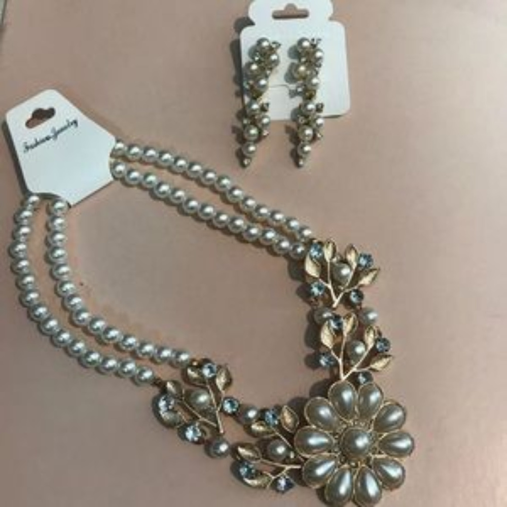 Faux pearl necklace and earrings